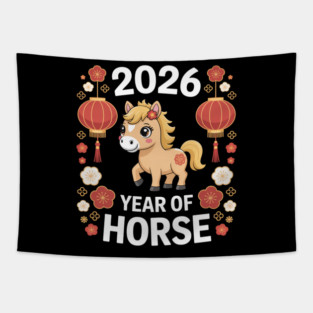 Chinese New Year 2026 Year of The Horse 2026 New Year Girls-Photoroom Tapestry