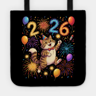 Celebratory Cat with Fireworks for New Year 2026 Tote