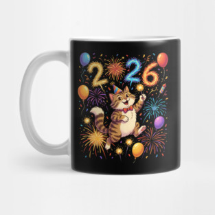 Celebratory Cat with Fireworks for New Year 2026 Mug