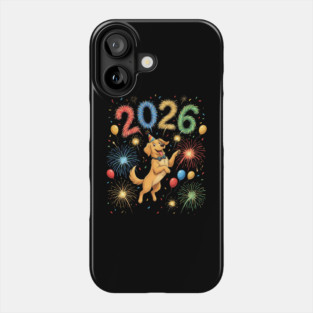 Joyful Golden Retriever Welcoming 2026 with Fireworks Phone Case