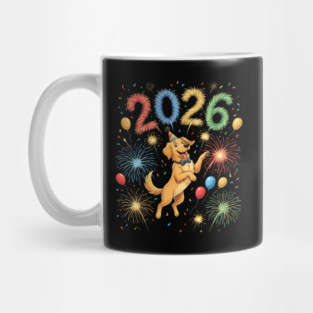 Joyful Golden Retriever Welcoming 2026 with Fireworks Mug