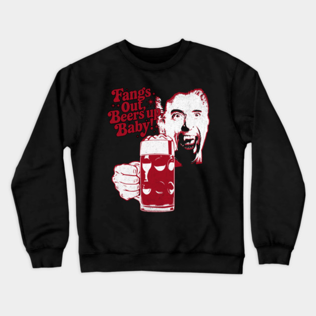 Fangs Out, Beers Up – Vintage Dracula Drinker Design Crewneck Sweatshirt by Joaddo