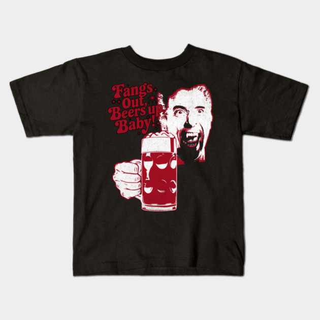 Fangs Out, Beers Up – Vintage Dracula Drinker Design Kids T-Shirt by Joaddo
