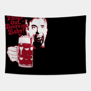 Fangs Out, Beers Up – Vintage Dracula Drinker Design Tapestry