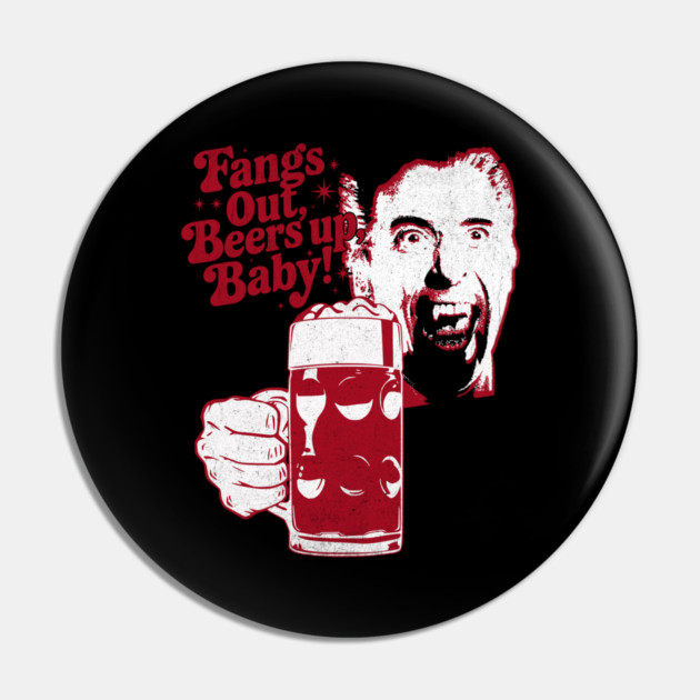 Fangs Out, Beers Up – Vintage Dracula Drinker Design Pin by Joaddo