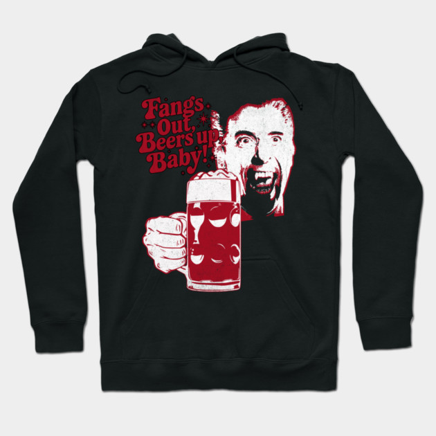 Fangs Out, Beers Up – Vintage Dracula Drinker Design Hoodie by Joaddo