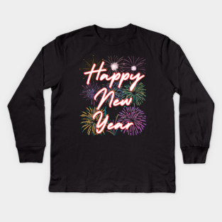 Fireworks and Festive Happy New Year Kids Long Sleeve T-Shirt