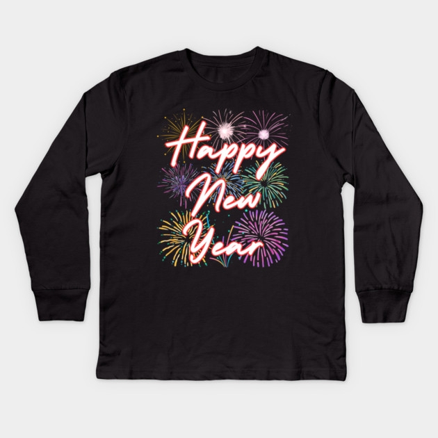 Fireworks and Festive Happy New Year Kids Long Sleeve T-Shirt by Creatifly Graphic Tees