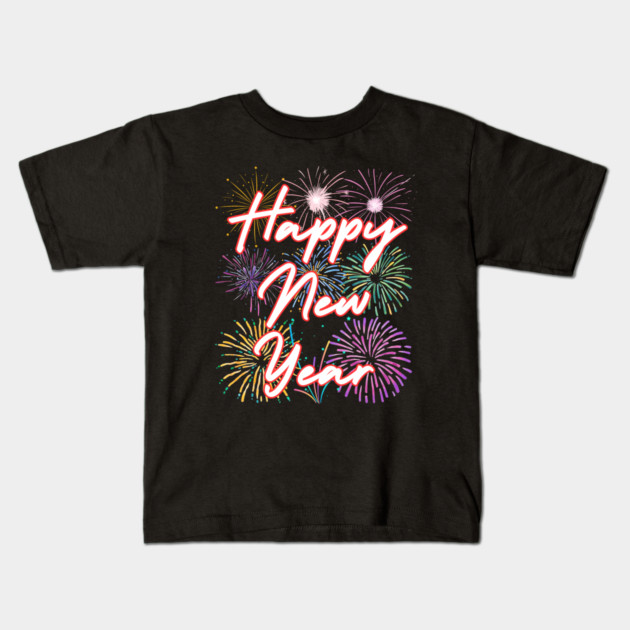 Fireworks and Festive Happy New Year Kids T-Shirt by Creatifly Graphic Tees