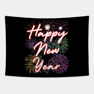 Fireworks and Festive Happy New Year Tapestry