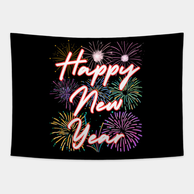 Fireworks and Festive Happy New Year Tapestry by Creatifly Graphic Tees