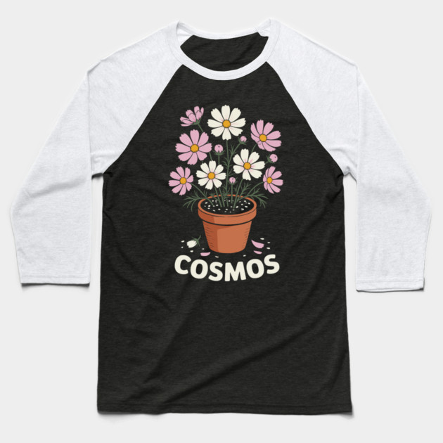 Cosmos Flower Baseball T-Shirt by CreativeSage