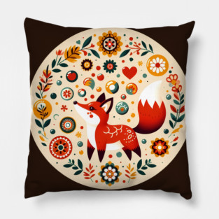 Red Fox in Bloom – Scandinavian Folk Art Back to School Design © heidiannemorris Pillow