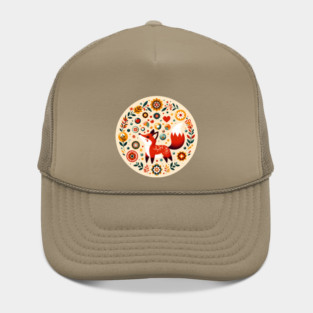 Red Fox in Bloom – Scandinavian Folk Art Back to School Design © heidiannemorris Hat