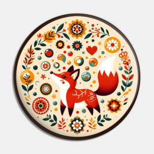 Red Fox in Bloom – Scandinavian Folk Art Back to School Design © heidiannemorris Pin