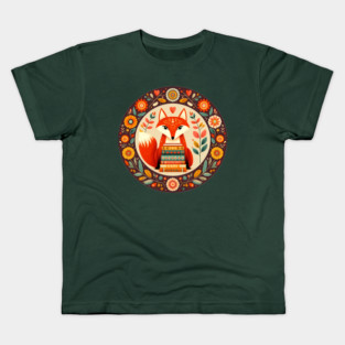 Bookish Fox – Scandinavian Folk Art Back to School Design © heidiannemorris Kids T-Shirt