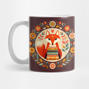 Bookish Fox – Scandinavian Folk Art Back to School Design © heidiannemorris Mug