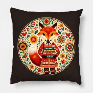Bookish Fox – Scandinavian Folk Art Back to School Design © heidiannemorris Pillow
