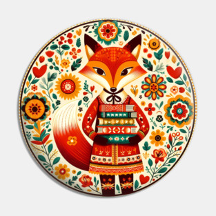 Bookish Fox – Scandinavian Folk Art Back to School Design © heidiannemorris Pin