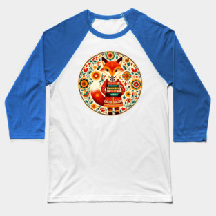 Bookish Fox – Scandinavian Folk Art Back to School Design © heidiannemorris Baseball T-Shirt