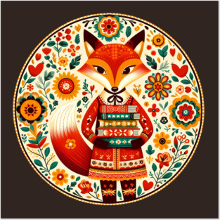 Bookish Fox – Scandinavian Folk Art Back to School Design © heidiannemorris Posters and Art