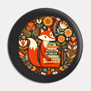 Bookish Fox – Scandinavian Folk Art Back to School Design © heidiannemorris Pin