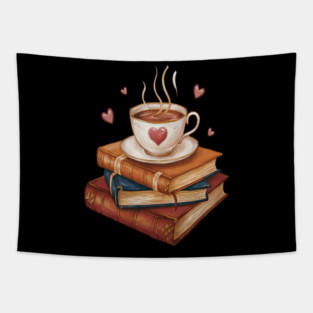 Coquette Valentine Bookish Bookworm Coffee Reading Book Lover Valentine Tapestry