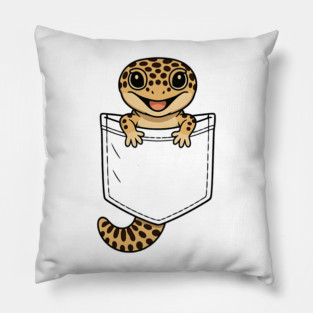 Cute Leopard Gecko Pocket,  Funny Reptile Lizard Owner Gifts for Men, Women, Kids | Awesome Birthday Holiday Gift Pillow
