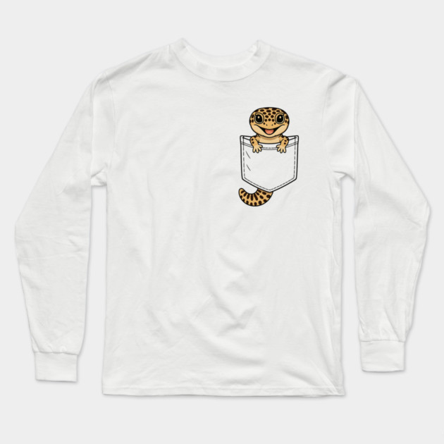 Cute Leopard Gecko Pocket,  Funny Reptile Lizard Owner Gifts for Men, Women, Kids | Awesome Birthday Holiday Gift Long Sleeve T-Shirt by Pixel Threads 
