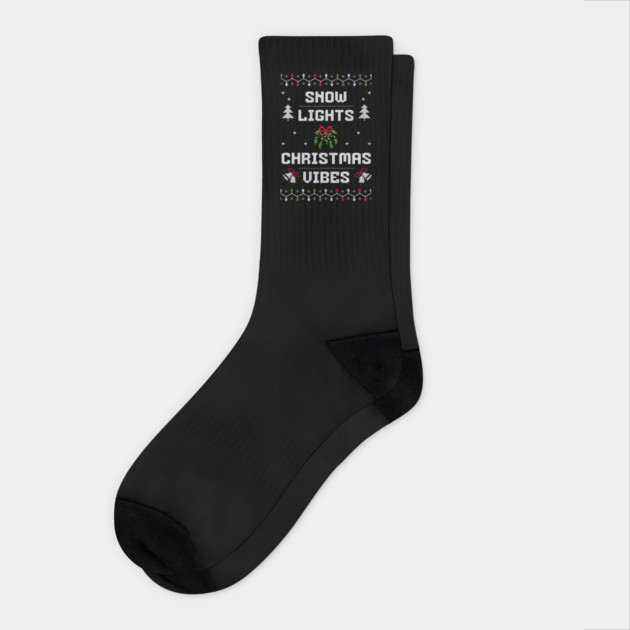 Snow, Lights, Christmas Vibes Holiday Tee Socks by TurnEffect