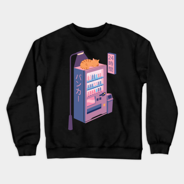 Neon Neko Vending Machine Nights Crewneck Sweatshirt by Designed By Marty