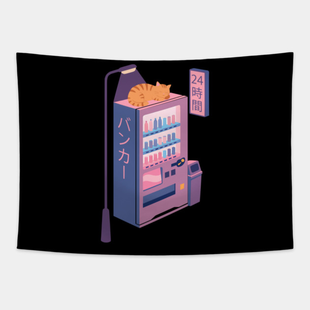 Neon Neko Vending Machine Nights Tapestry by Designed By Marty