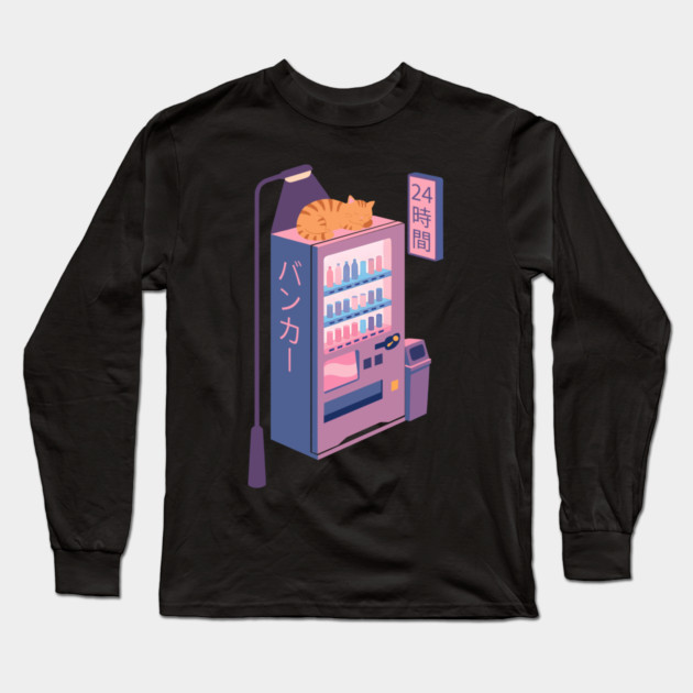 Neon Neko Vending Machine Nights Long Sleeve T-Shirt by Designed By Marty