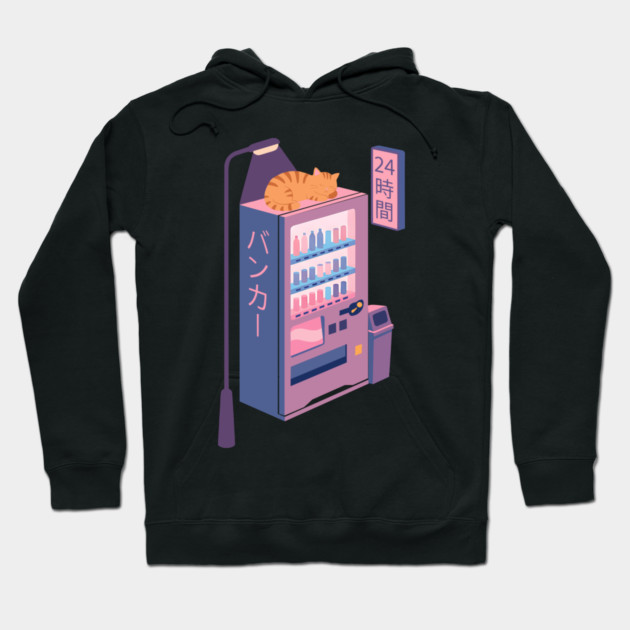 Neon Neko Vending Machine Nights Hoodie by Designed By Marty