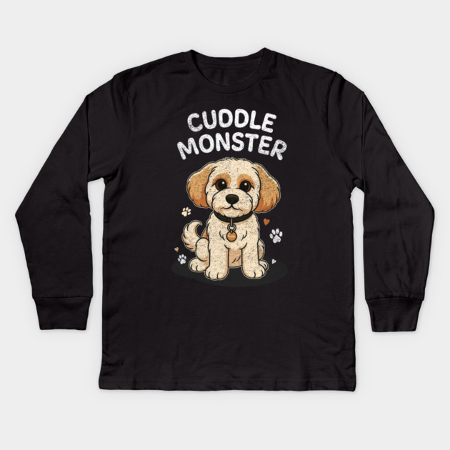 Cuddle Monster – Vintage Distressed Style Cute Cartoon Dog Lover Design Kids Long Sleeve T-Shirt by Butter Creative
