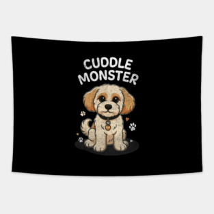 Cuddle Monster – Vintage Distressed Style Cute Cartoon Dog Lover Design Tapestry