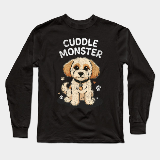 Cuddle Monster – Vintage Distressed Style Cute Cartoon Dog Lover Design Long Sleeve T-Shirt by Butter Creative