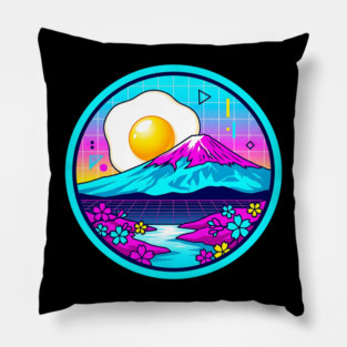Vaporwave Mount Fuji Rising Egg Sun Pillow