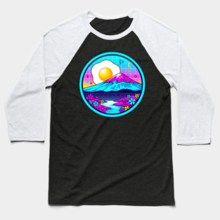 Vaporwave Mount Fuji Rising Egg Sun Baseball T-Shirt
