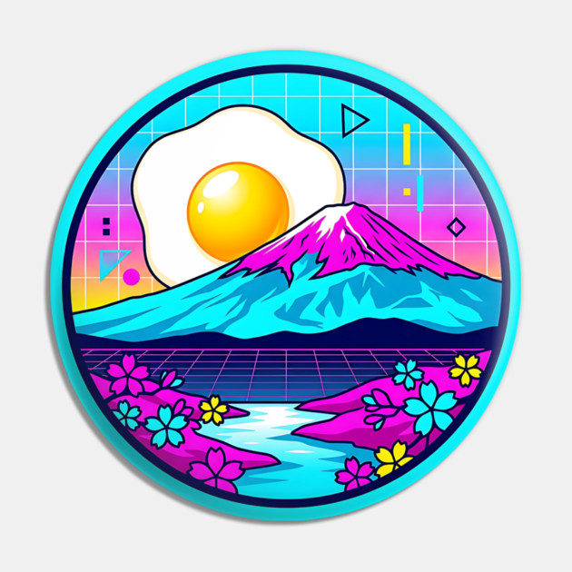 Vaporwave Mount Fuji Rising Egg Sun Pin by Designed By Marty