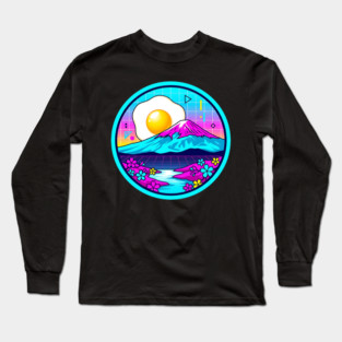 Vaporwave Mount Fuji Rising Egg Sun Long Sleeve T-Shirt