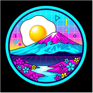 Vaporwave Mount Fuji Rising Egg Sun Posters and Art