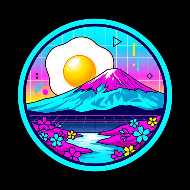 Vaporwave Mount Fuji Rising Egg Sun by Designed By Marty
