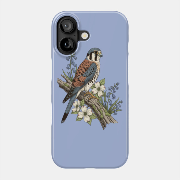 American Kestrel with Bluebells and Dogwood Botanicals Phone Case by BirdsnStuff