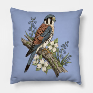 American Kestrel with Bluebells and Dogwood Botanicals Pillow