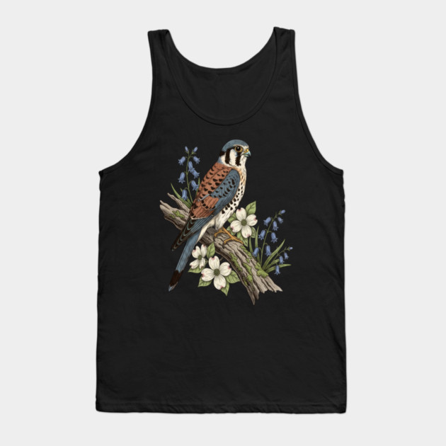 American Kestrel with Bluebells and Dogwood Botanicals Tank Top by BirdsnStuff