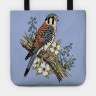 American Kestrel with Bluebells and Dogwood Botanicals Tote