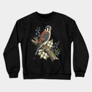 American Kestrel with Bluebells and Dogwood Botanicals Crewneck Sweatshirt