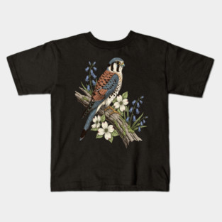 American Kestrel with Bluebells and Dogwood Botanicals Kids T-Shirt