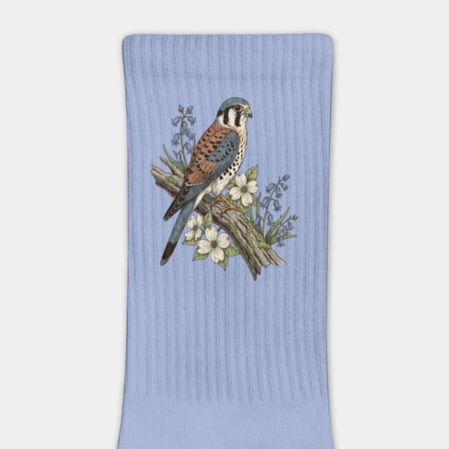 American Kestrel with Bluebells and Dogwood Botanicals by BirdsnStuff